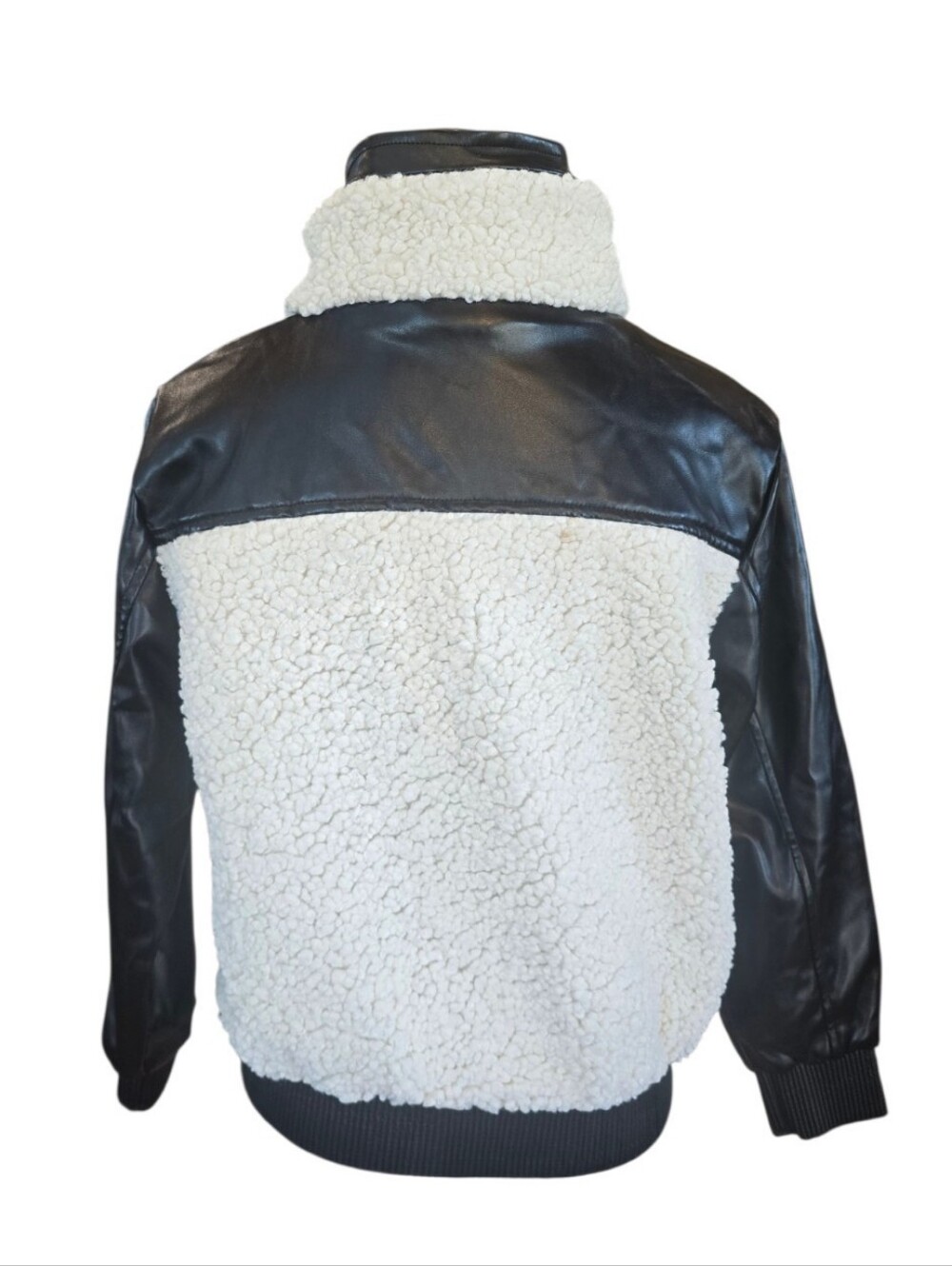 Vintage Havana Girls Black Faux Leather Sherpa Moto Bomber Jacket XL - Picture 6 of 8